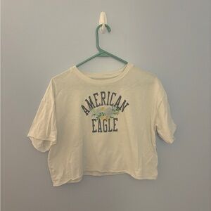 Small American Eagle Crop Top Embroidery Flowers, Cute with Jeans, Layered, etc.